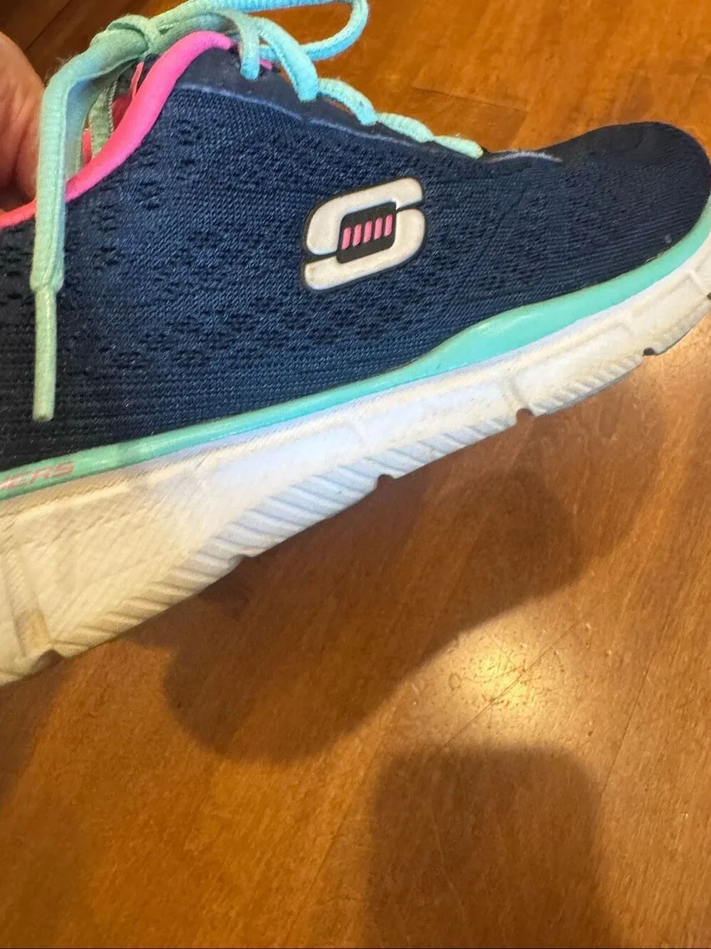 Skechers Equalizer Womens 7.5 Navy Pink Aqua Gel Top Memory Foam Sneakers 11892
